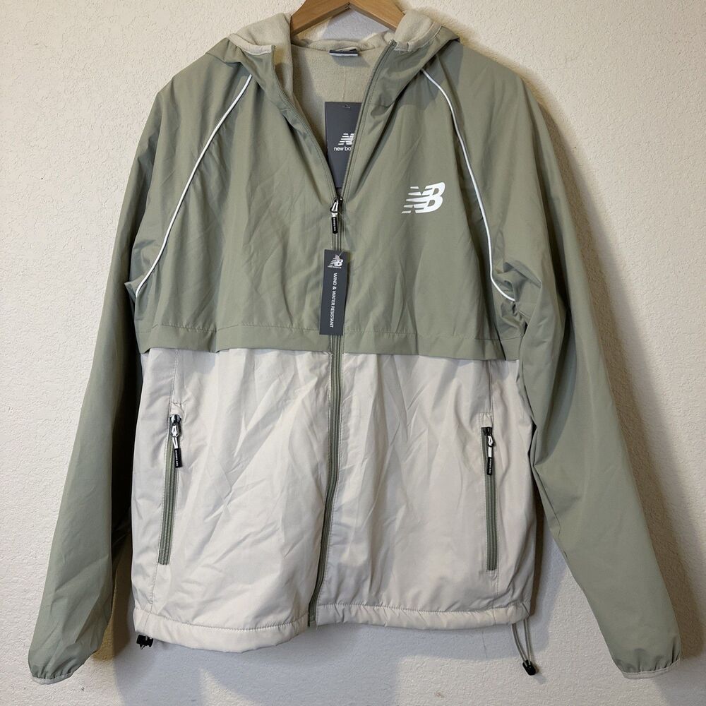 New Balance Men's XL Colorblock Windbreaker Jacket NWT Water Resist Green/Cream